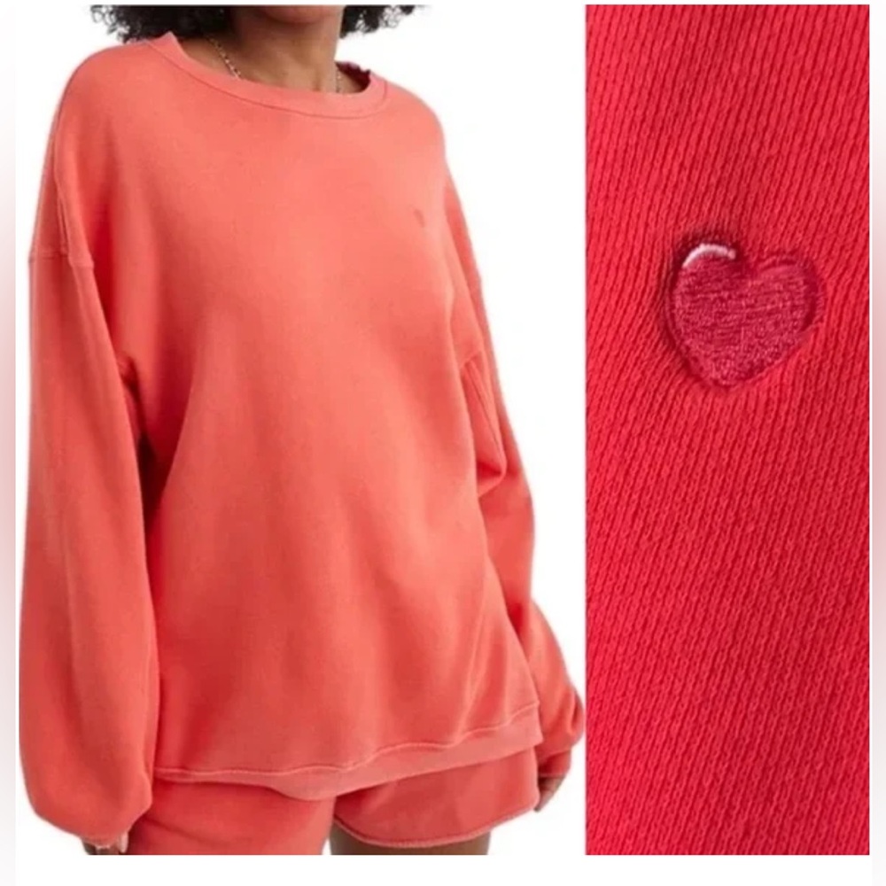 Aerie REAL Crew Sweatshirt - Resort Red Embroidered Heart